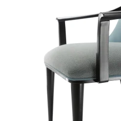 Sedia in Velluto Azzurro e Legno di Faggio Nero