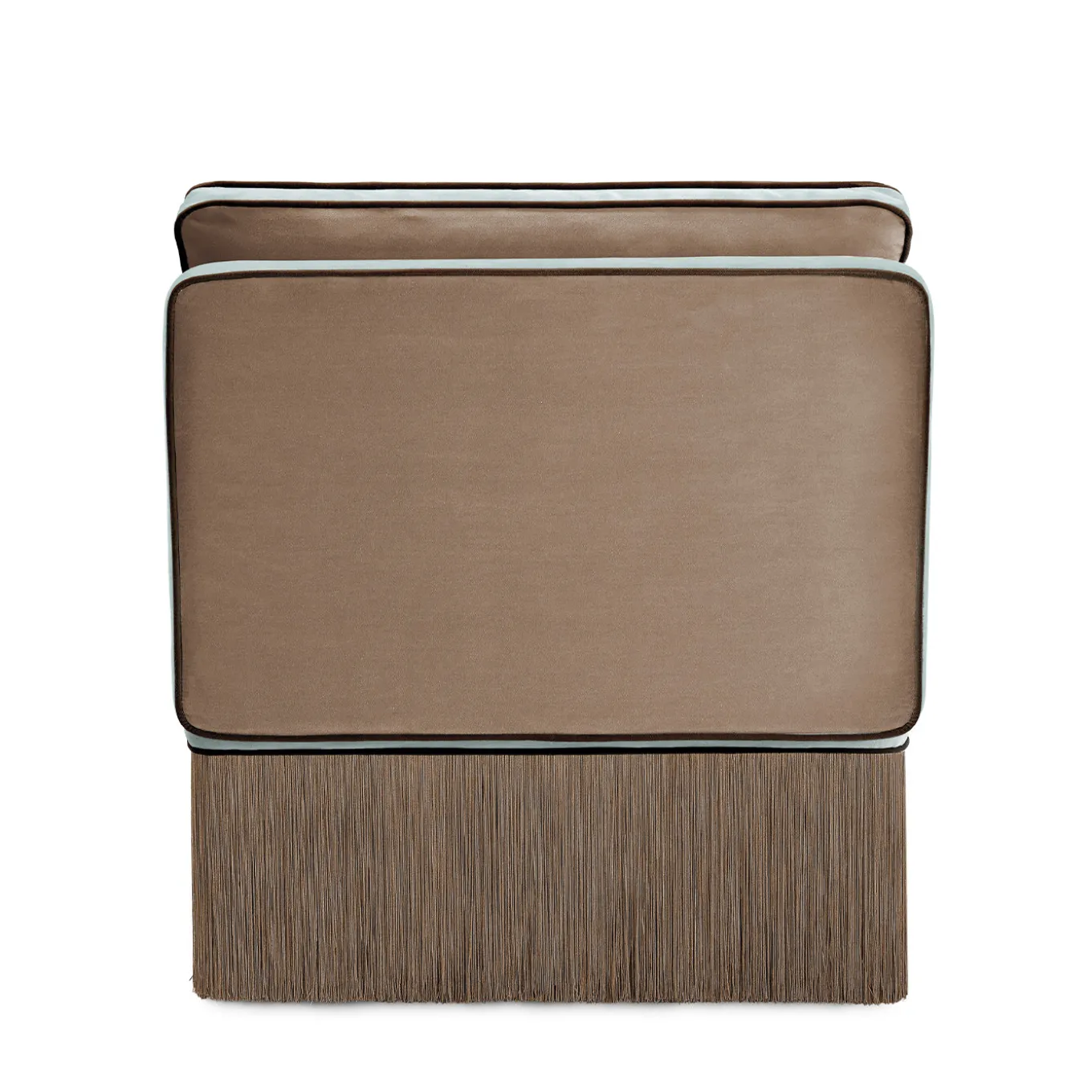 Sedia lounge modulare Lilli in tessuto azzurro chiaro e taupe con frange