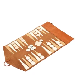 Set Backgammon da viaggio in pelle caramello