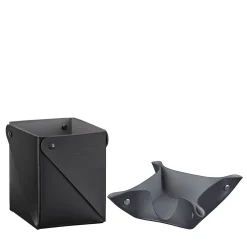Set con portablocco e scatola Miu in pelle nera e grigia