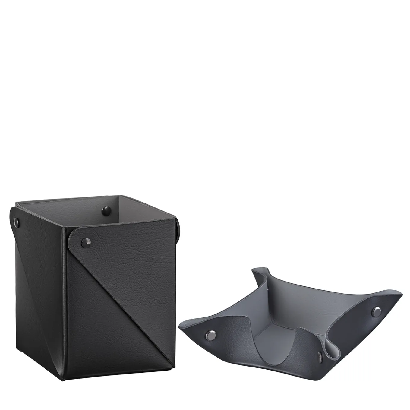 Set con portablocco e scatola Miu in pelle nera e grigia