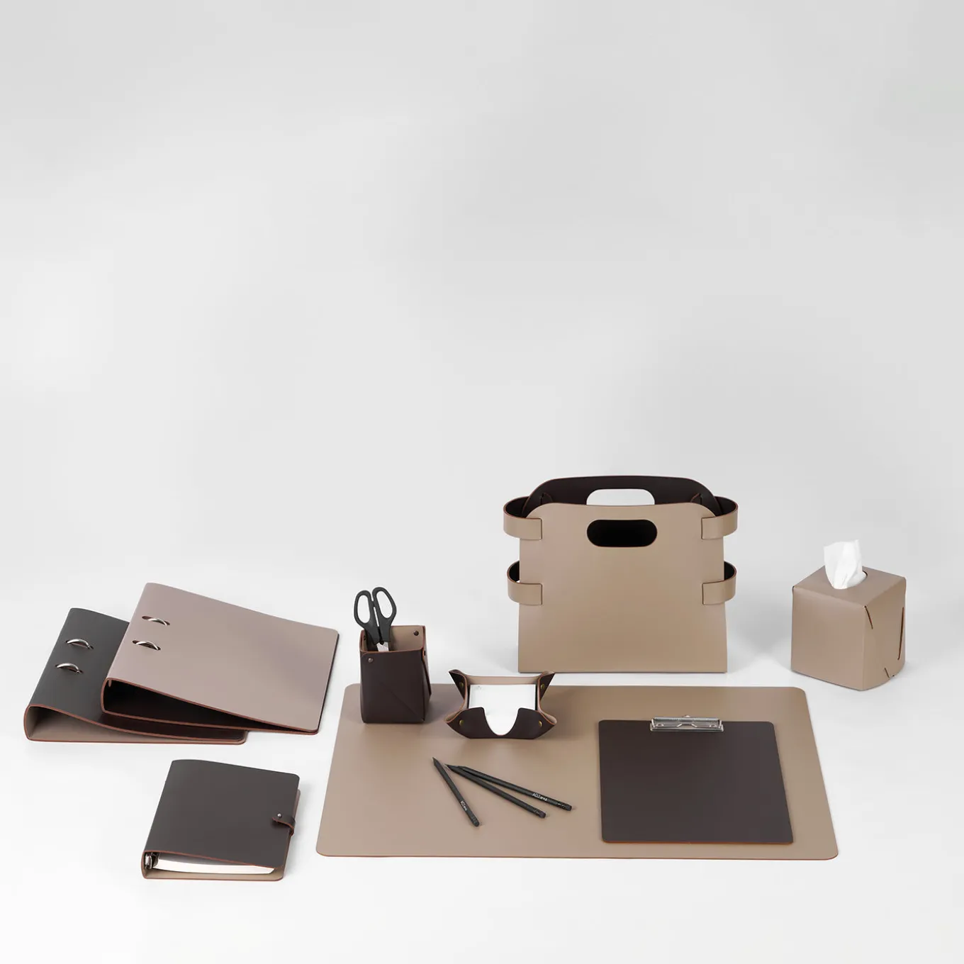 Set con vide poche e scatola Miu in pelle Chocolate e Cappuccino