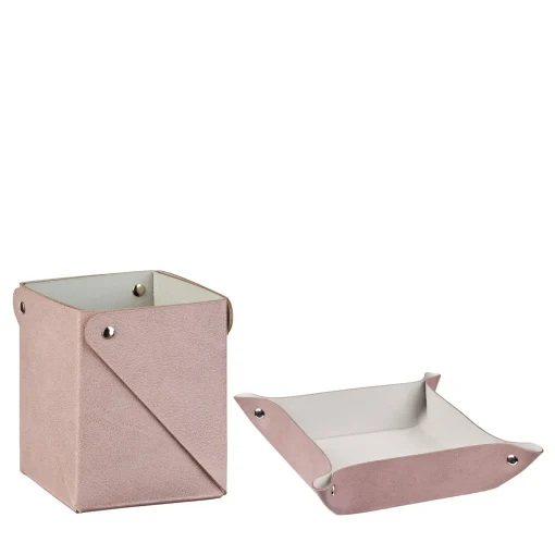 Set con vide poche e scatola miu in pelle color ostrica e rosa cenere