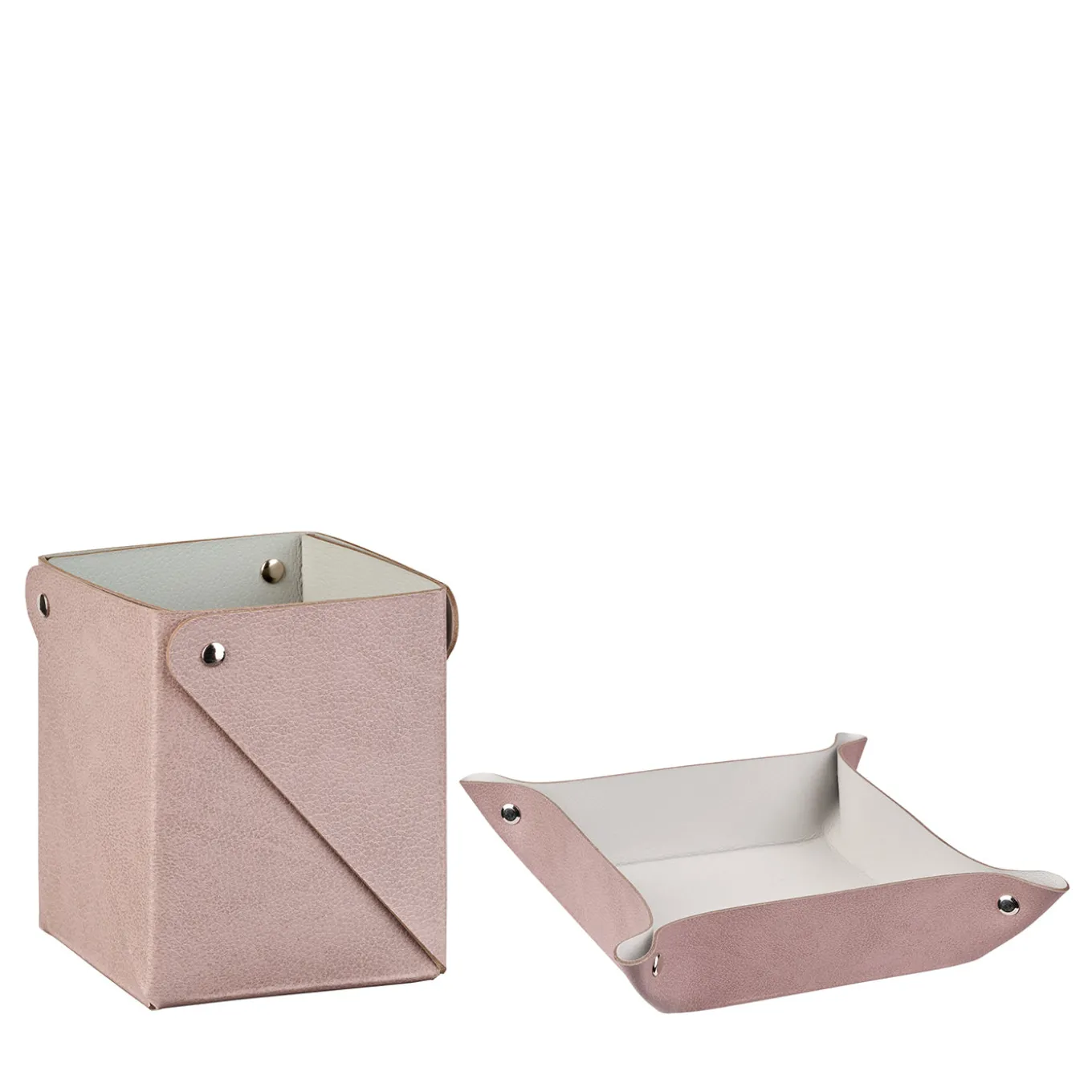 Set con vide poche e scatola miu in pelle color ostrica e rosa cenere