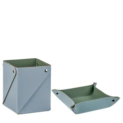 Set con vide poche e scatola Miu in pelle azzurro cielo ed eucalipto