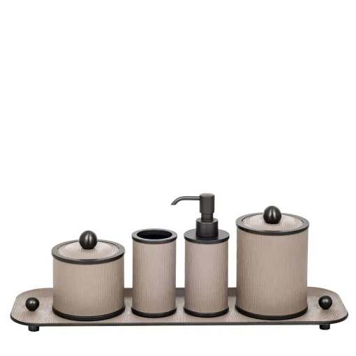 Set da bagno Olimpia 5 pezzi in pelle brunita/beige