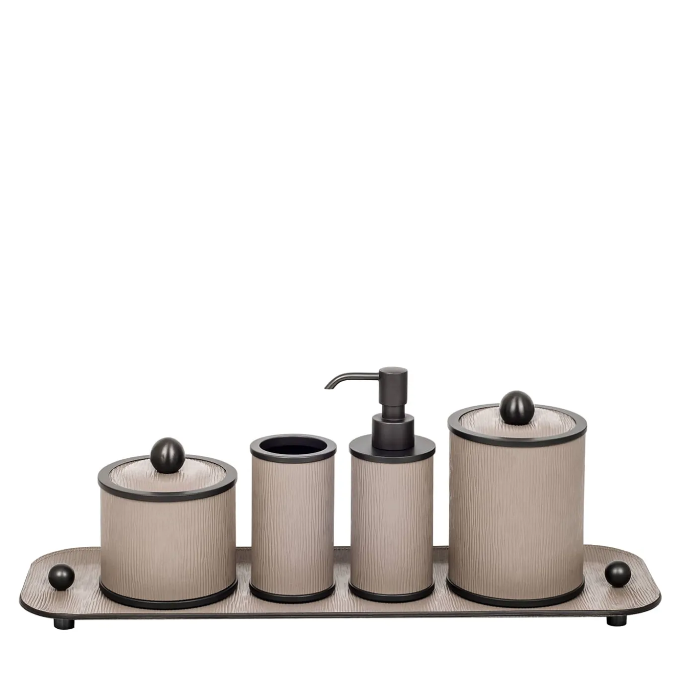 Set da bagno Olimpia 5 pezzi in pelle brunita/beige