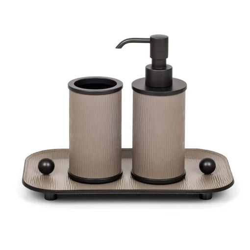 Set da bagno Olimpia 5 pezzi in pelle brunita/beige