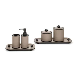 Set da bagno Olimpia 5 pezzi in pelle brunita/beige