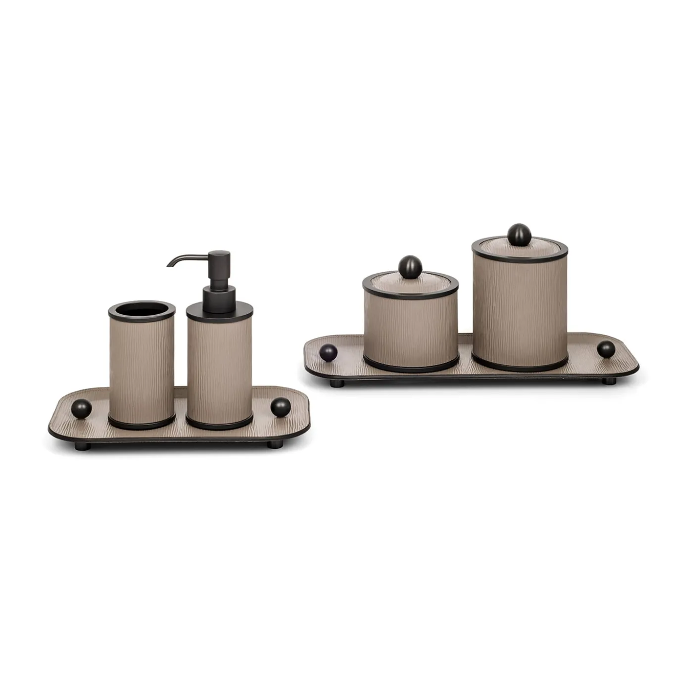 Set da bagno Olimpia 5 pezzi in pelle brunita/beige