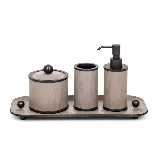 Set da bagno Olimpia 5 pezzi in pelle brunita/beige