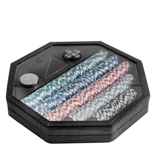 Set da gioco per poker in pelle nera