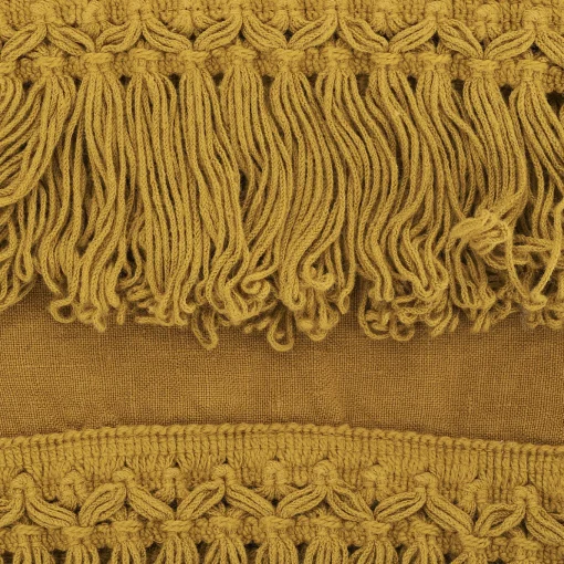 Set di 2 asciugamani in lino senape con lunghe frange