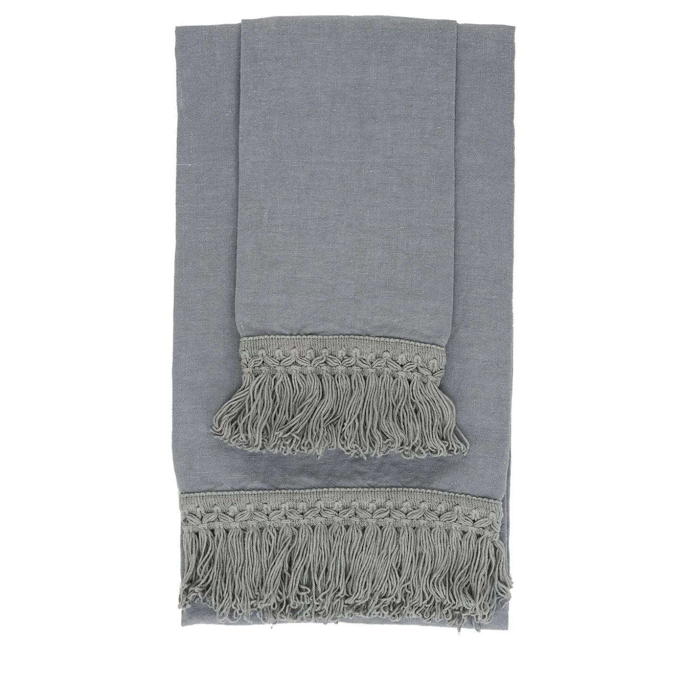 Set di 2 asciugamani in lino blu chiaro con lunghe frange