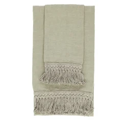 Set di 2 asciugamani in lino color menta con lunghe frange