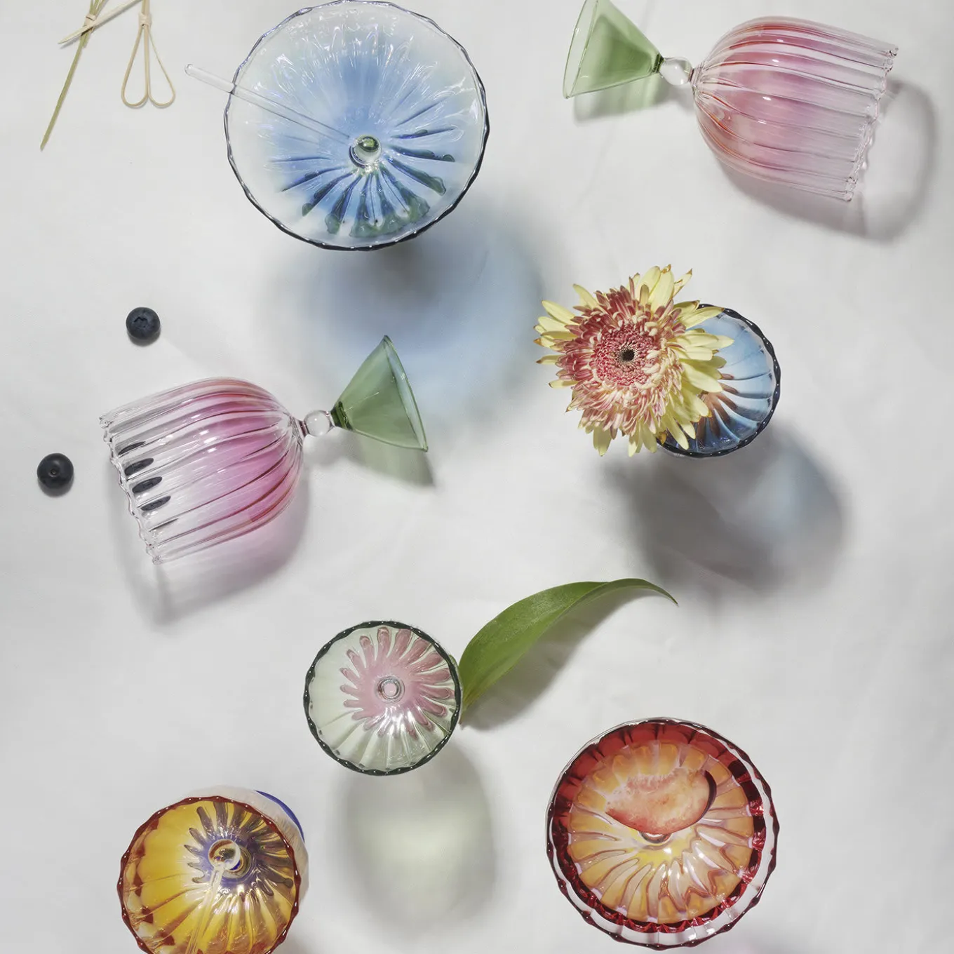 Set di 2 bicchieri da Martini Calypso blu e verdi