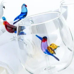 Set di 6 bicchieri da uccelli tropicali e brocca con pavone