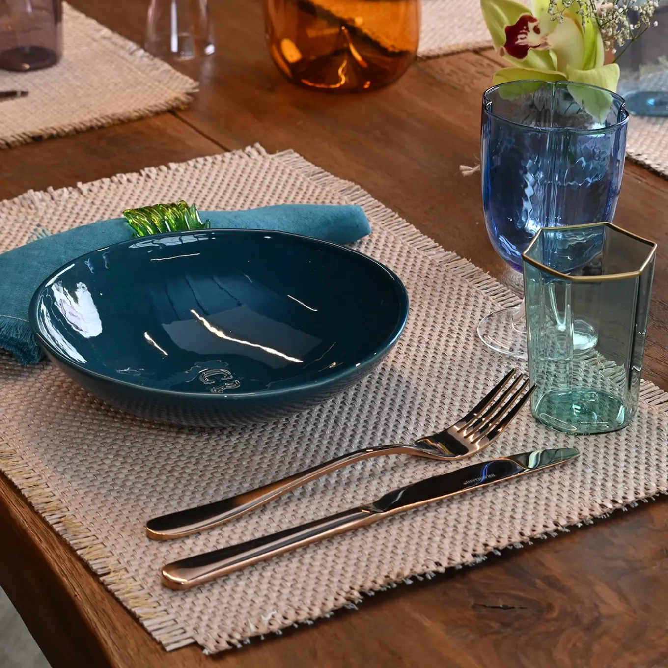 Set di 4 bicchieri da vino a petali azzurri