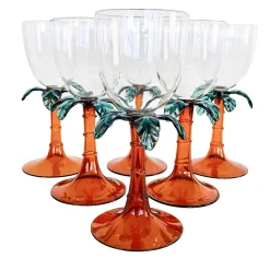 Set di 6 bicchieri da vino in vetro soffiato Las Palmas con forma di palma