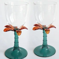 Set di 6 bicchieri da vino in vetro soffiato Las Palmas con forma di palma