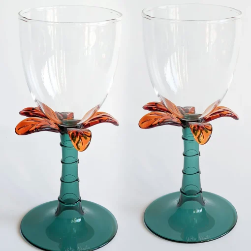 Set di 6 bicchieri da vino in vetro soffiato Las Palmas con forma di palma
