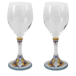 Set di 2 bicchieri da vino medi con fiori di Raffaellesco