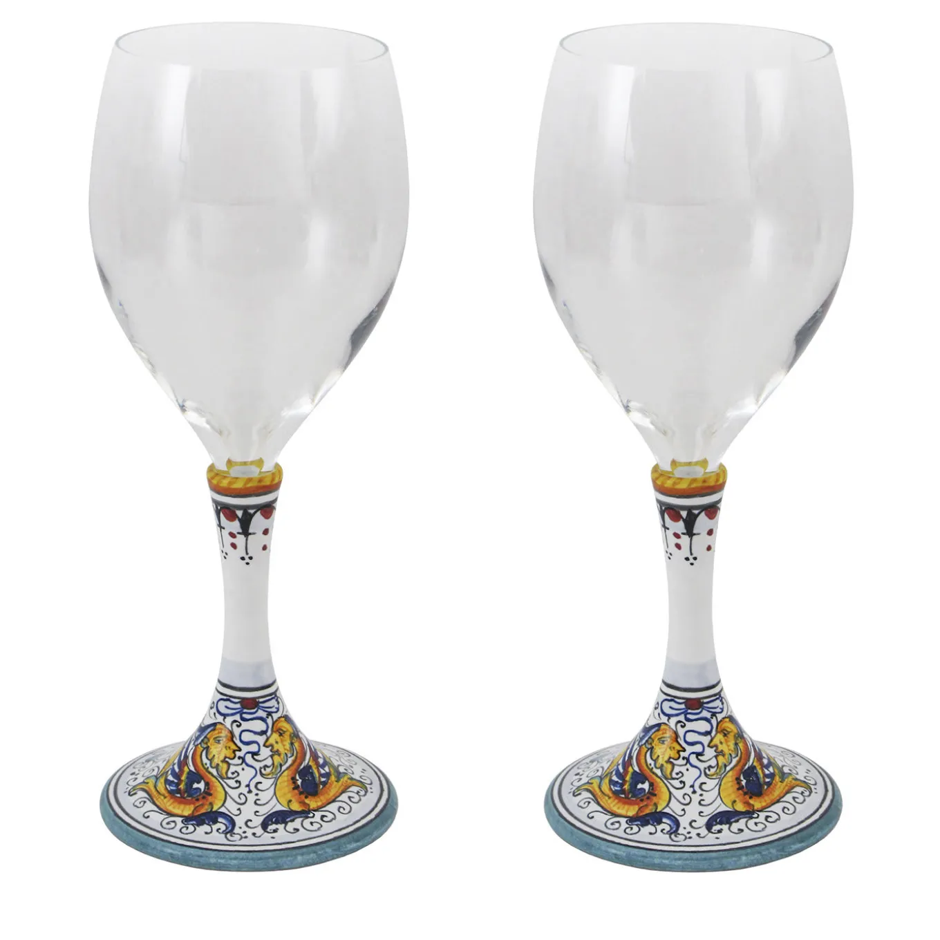 Set di 2 bicchieri da vino medi con fiori di Raffaellesco