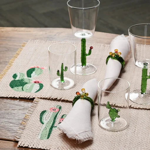 Set di 4 bicchieri da vino Cactus Mania in verde