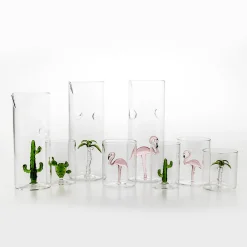Set di 4 bicchieri e brocca con cactus