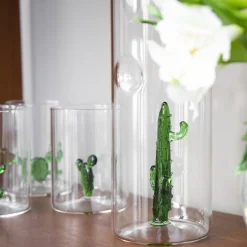 Set di 4 bicchieri e brocca con cactus