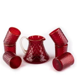 Set di 6 bicchieri e brocca Balloton rossa