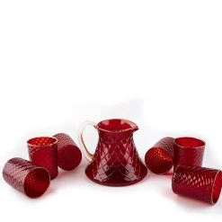 Set di 6 bicchieri e brocca Balloton rossa