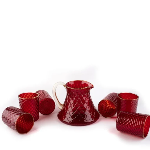 Set di 6 bicchieri e brocca Balloton rossa