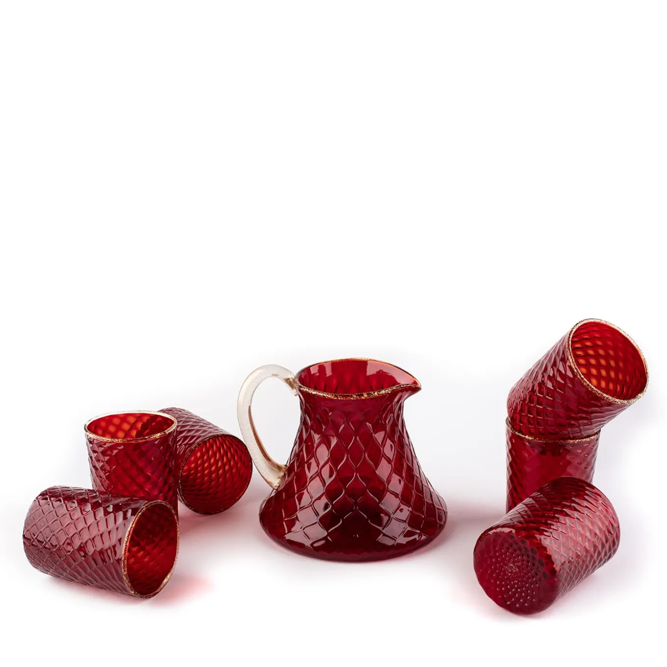 Set di 6 bicchieri e brocca Balloton rossa