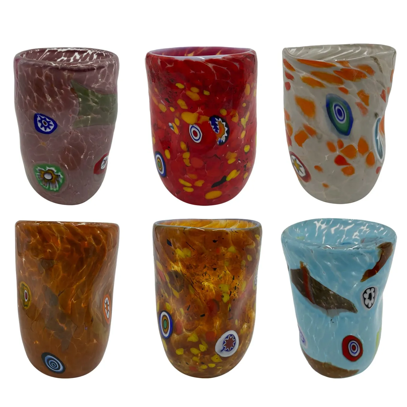 Set di 6 bicchieri policromi decorati a murrina