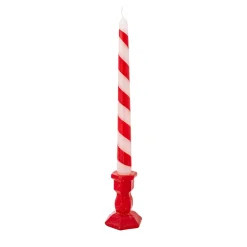 Set di 2 candele a strisce rosse con portacandele