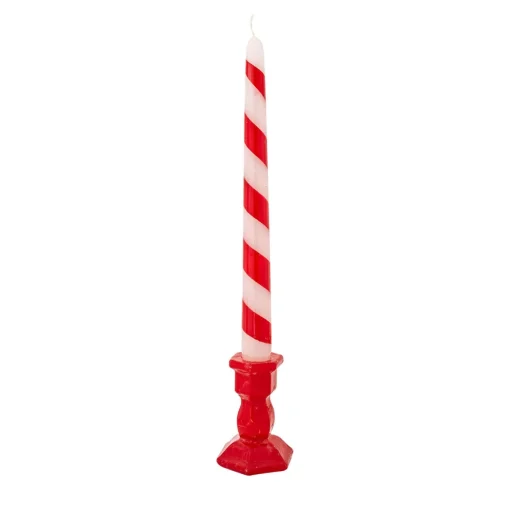 Set di 2 candele a strisce rosse con portacandele
