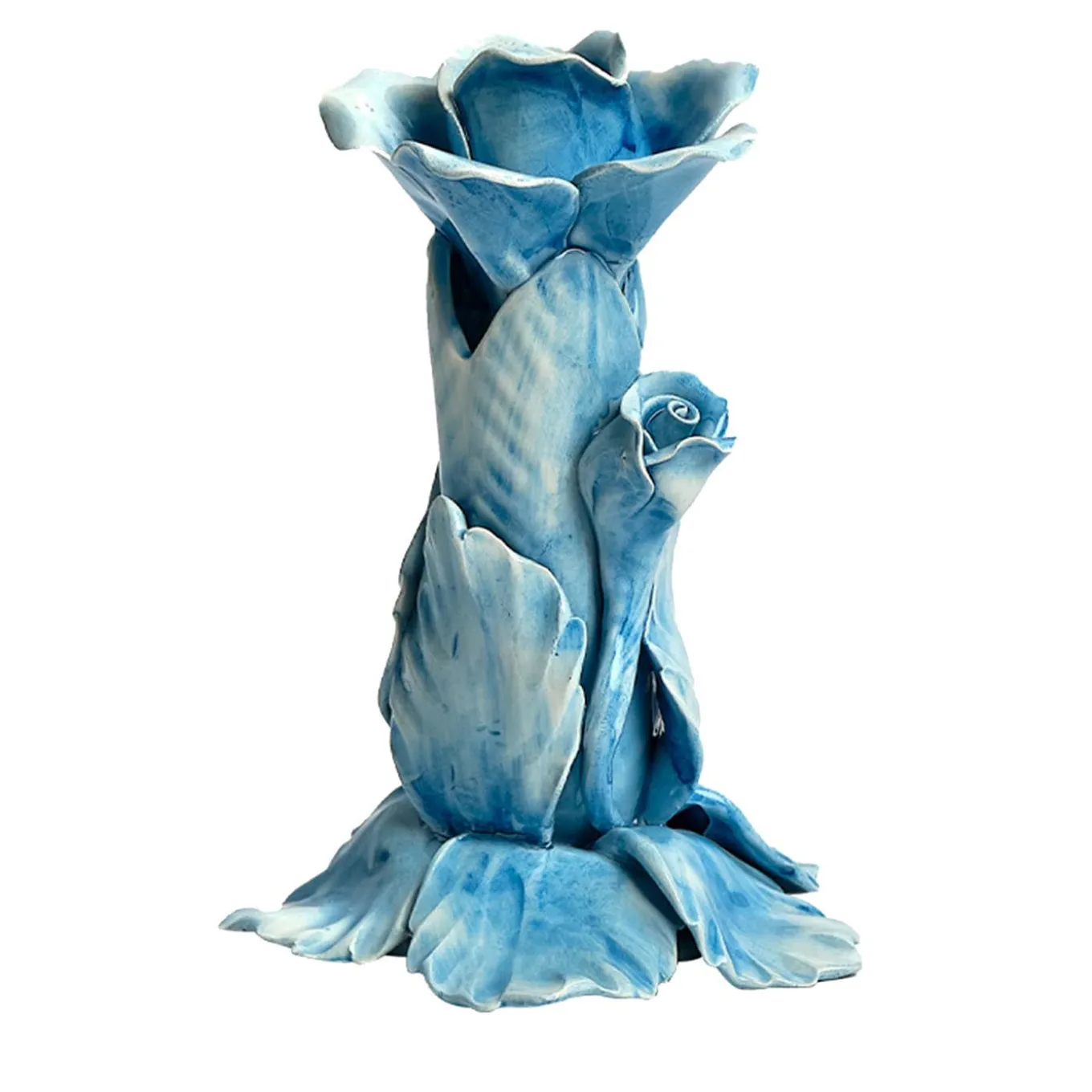 Set di 2 candelieri in ceramica a forma di rosa azzurra