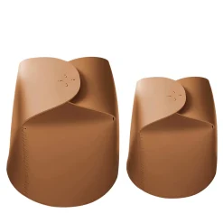 Set di 2 cestini Bloom in pelle marrone chiaro di Viola Tonucci