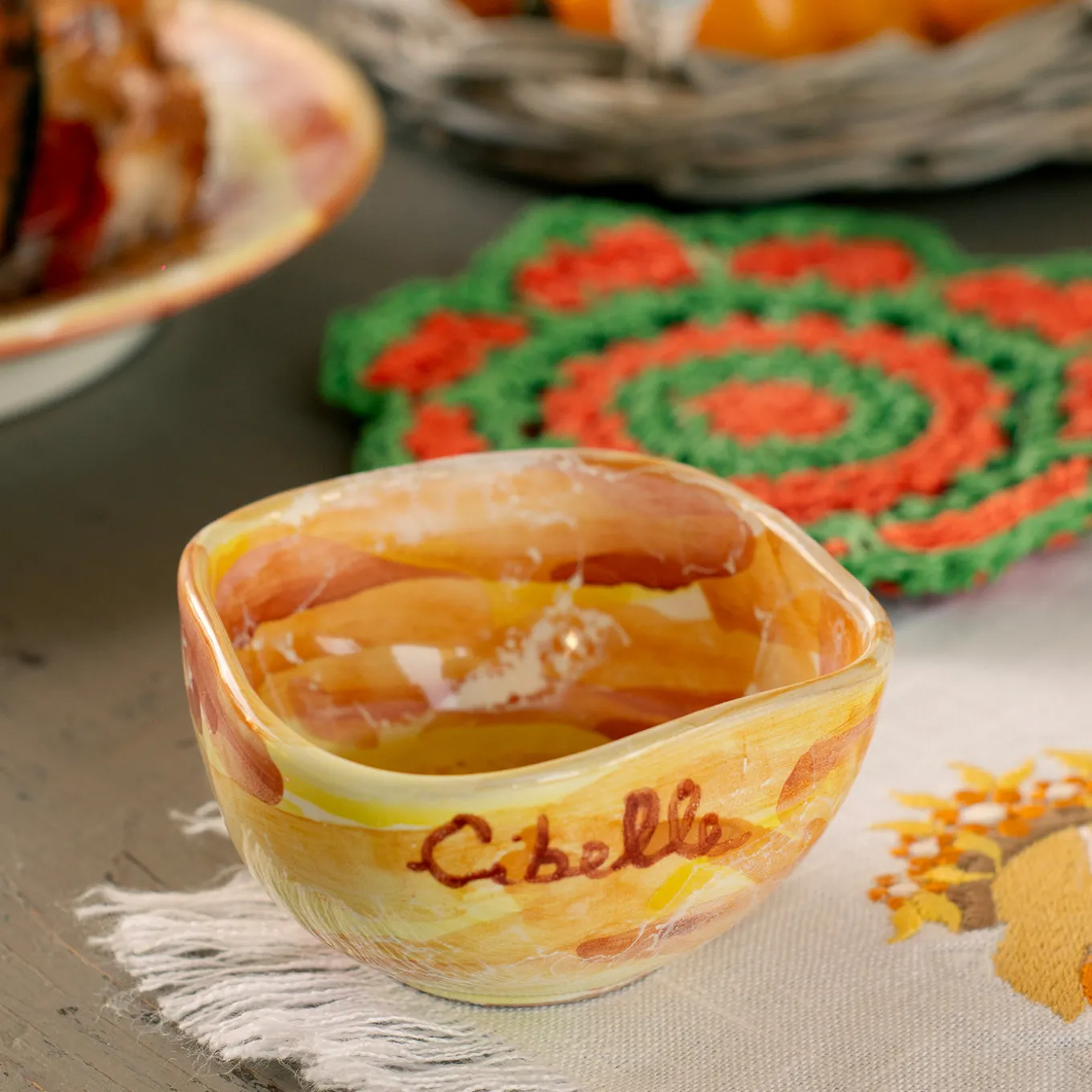 Set di 4 ciotole in ceramica a motivi di marmo giallo Pinzimonio