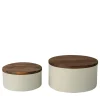 Set di 2 contenitori in ceramica con coperchio di legno