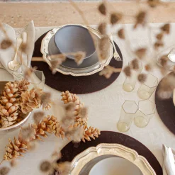 Set di 4 copripiatti piccoli in velluto marrone con supporto in legno