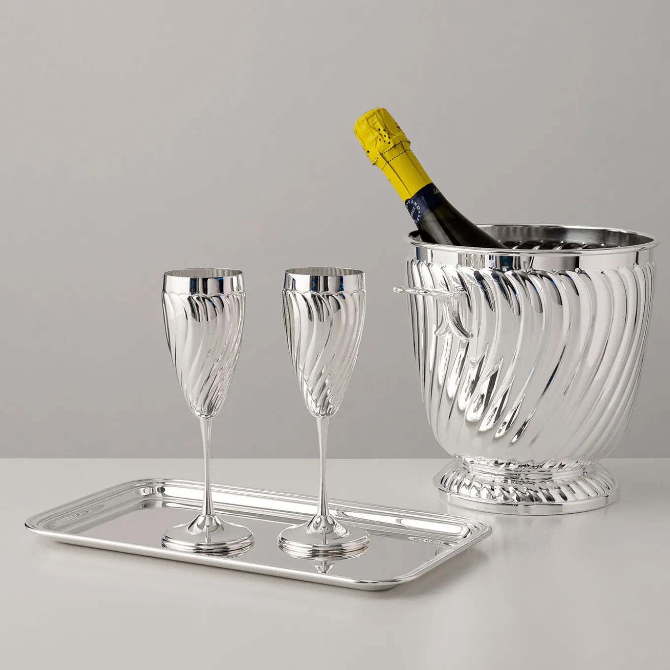 Set di 2 Flûte Twisted placcati argento