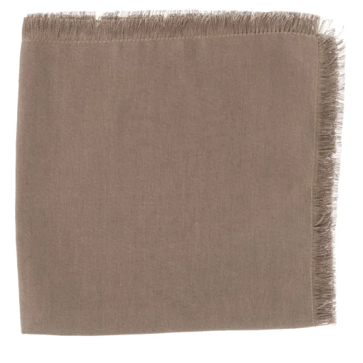 Set di 4 lussuosi tovaglioli di puro lino Taupe con frange a mano