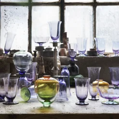 Set di 3 pezzi in vetro Murano con bicchieri verdi e ciotola Amber Fungo