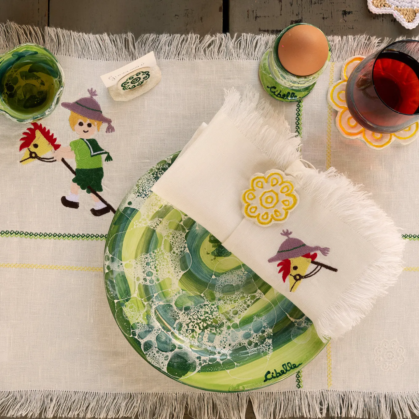 Set di 4 piatti da cena in ceramica con motivo in marmo verde