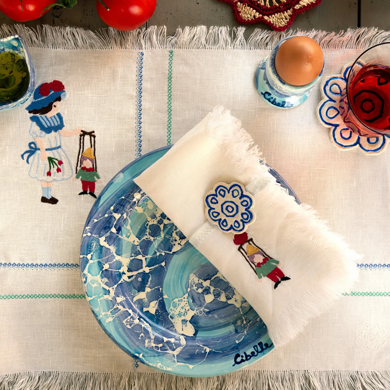 Set di 4 piatti da dessert in ceramica con motivo blu marmorizzato