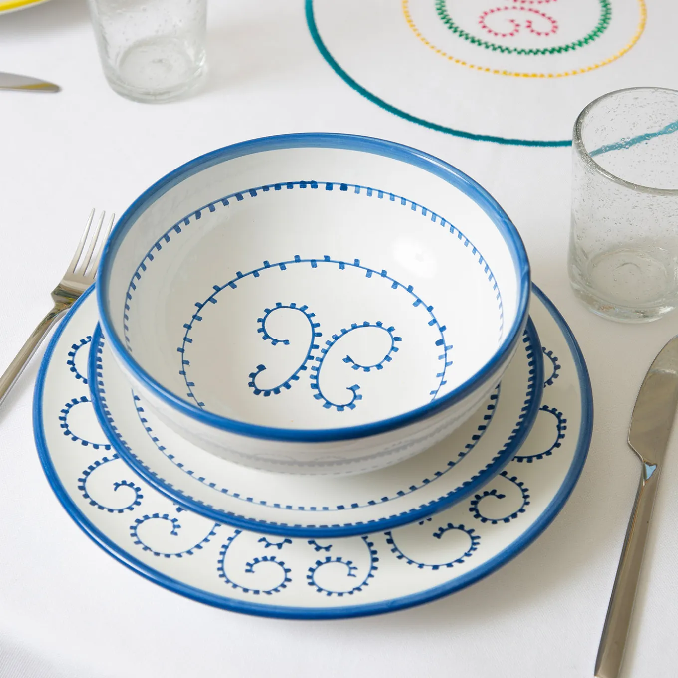 Set di 4 piatti da dessert in ceramica blu chiaro Luminaria