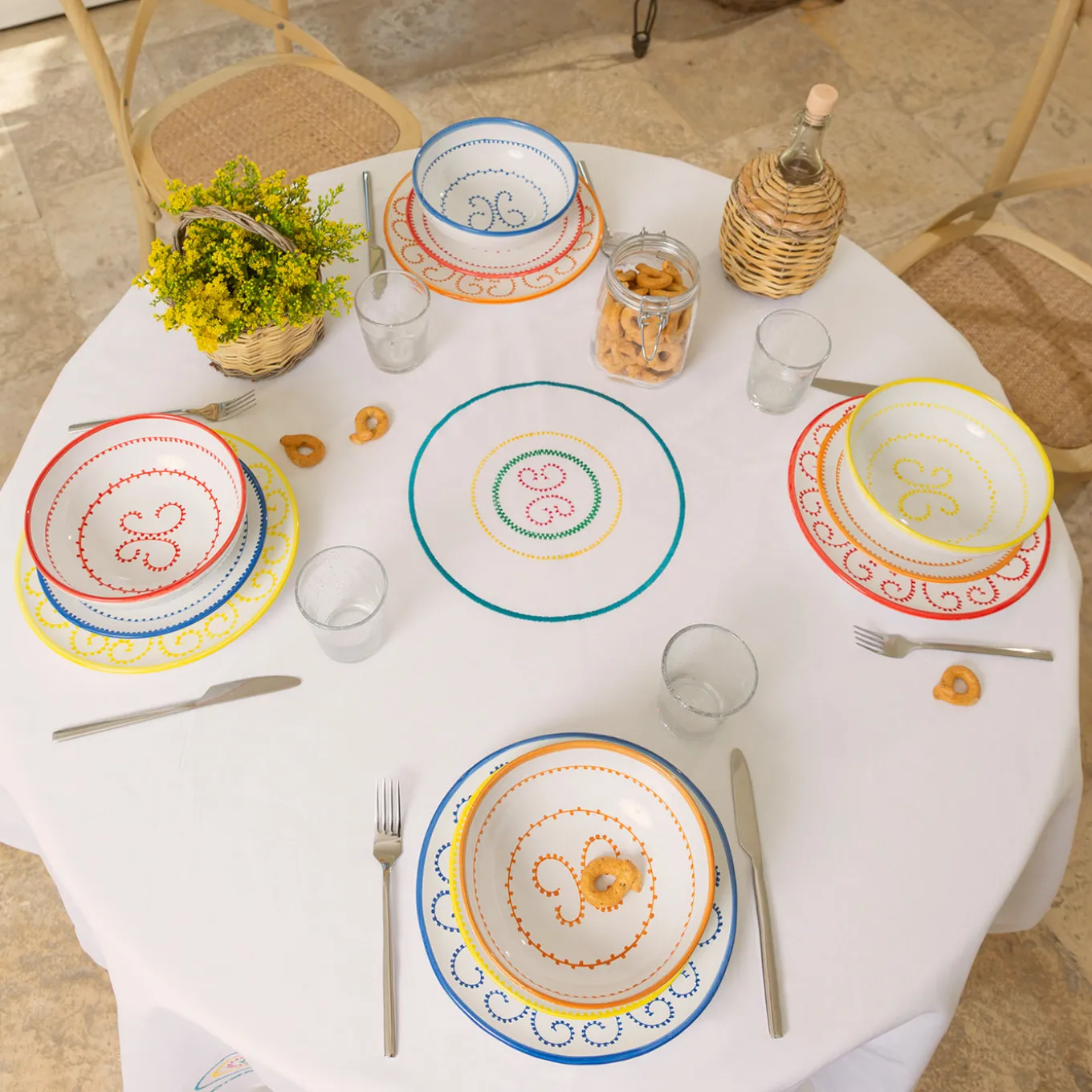 Set di 4 piatti da dessert in ceramica blu chiaro Luminaria