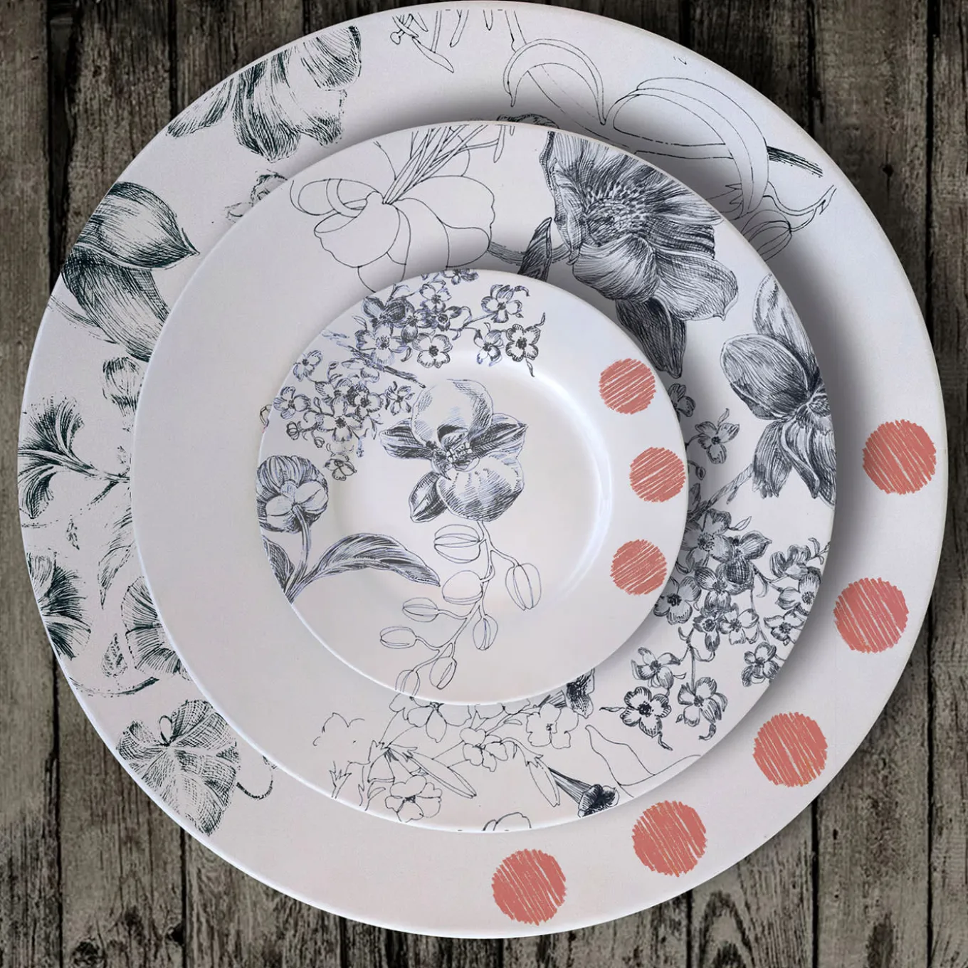 Set di 2 piatti da pane Maria Antonietta nero e rosso
